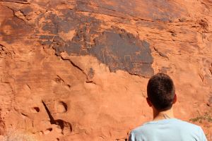 Kate admiring the petroglyphs in Valley of Fire.